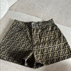 Fendi Black and Tan Monogram Shorts